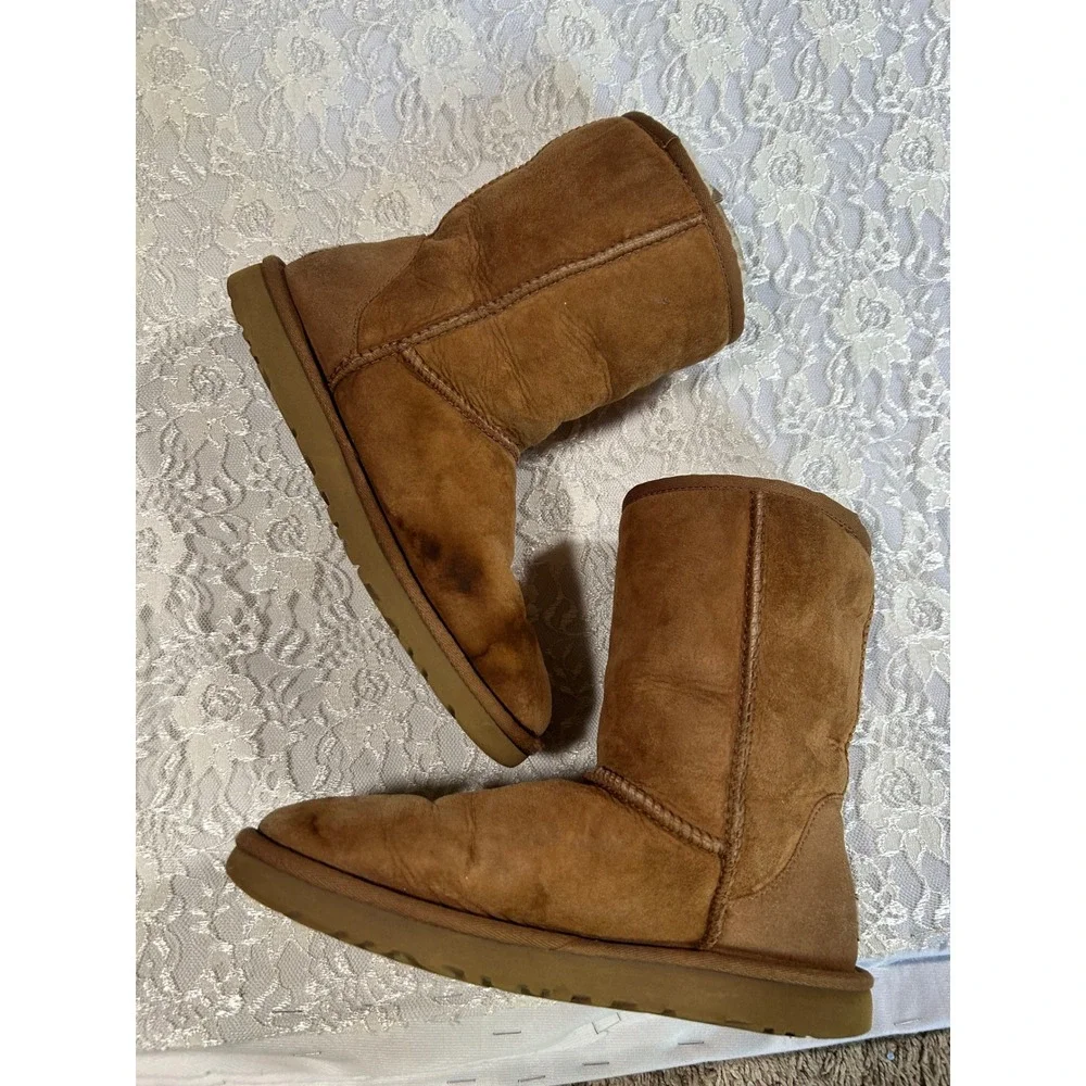 UGG Short Spiked Boots Chestnut Brown Sheepskin 7 Grunge Punk Y2K Handmade